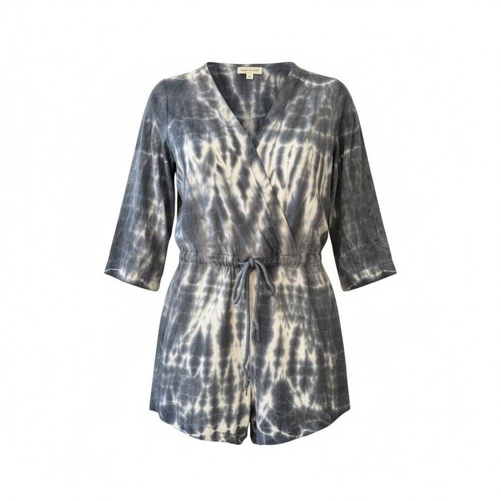 Cloth & Stone Gray White Tie-Dye Romper 3/4 Sleeve Women’s Size XS Anthropologie